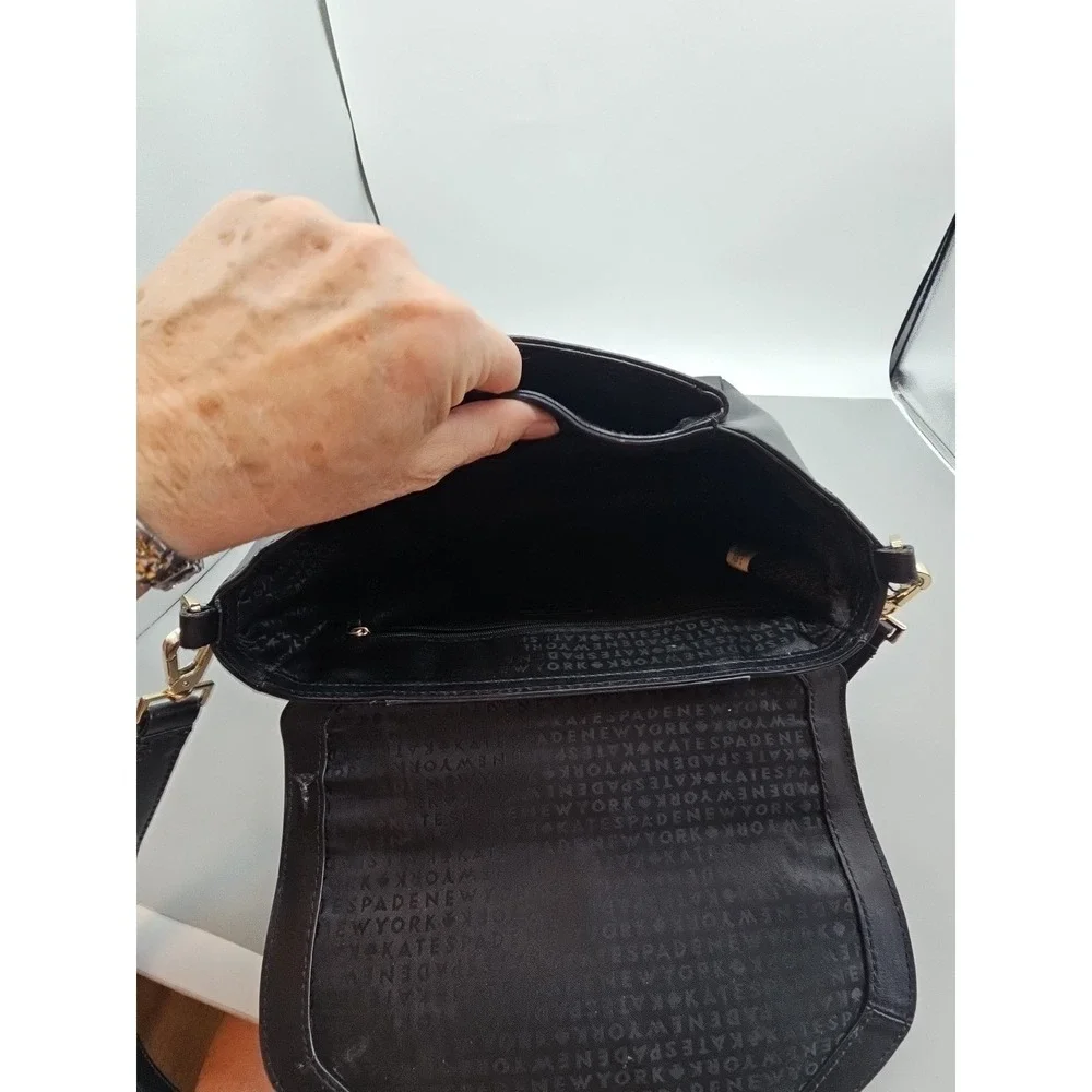 Kate Spade New York Womens Black Leather Flap Medium Satchel Bag Handbag